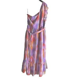 Aqua Midi Dress One Shoulder Flutter Sleeve Medium Womens Garden Party Chic